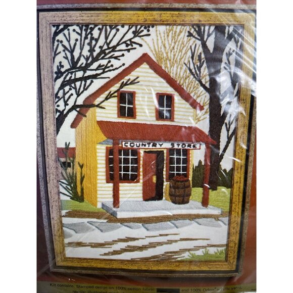 Vtg Autumn Country Store Winter Snow Embroidery Needle Point Kit Pauline Denham - Picture 3 of 5